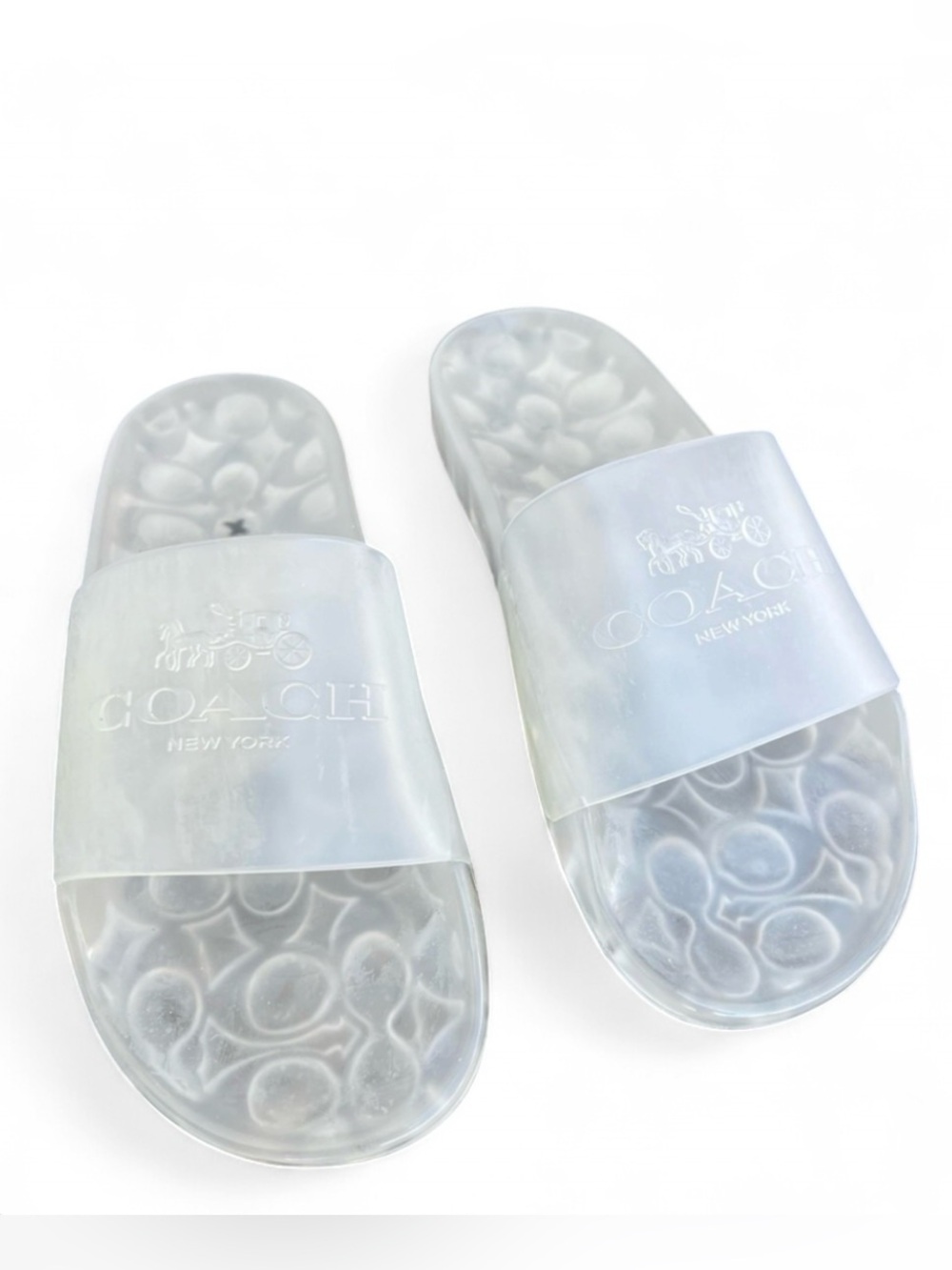 COACH Signature Monogram Crystal Clear Jelly Sandals Slides Women’s Size 7.5